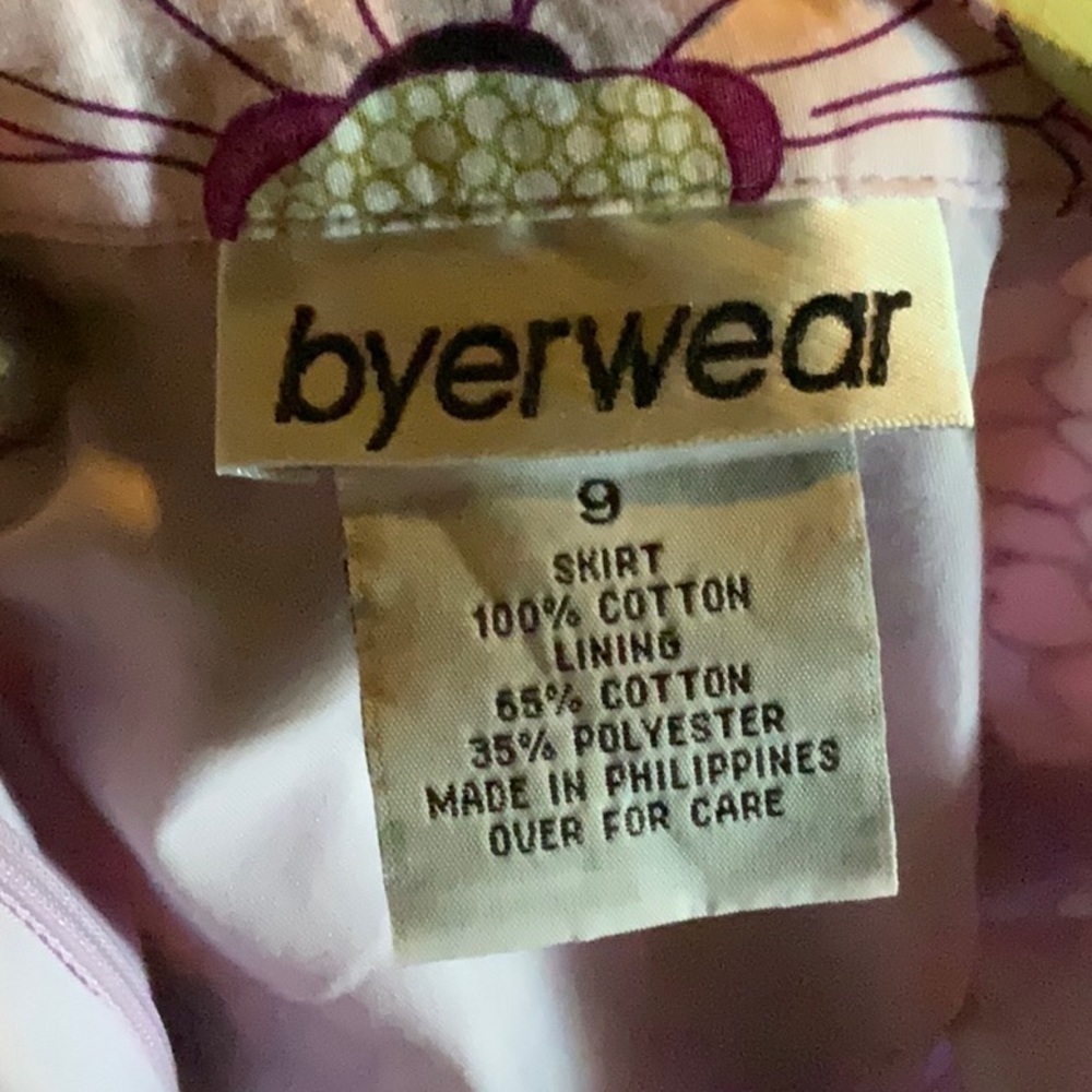 Vintage 90s Byerwear skirt skater abstract‎ floral pink A line knee 8 cotton - Picture 5 of 6